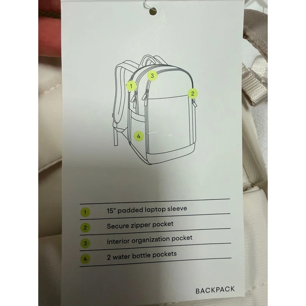 All in Motion Backpack Unisex OS Cream NEW Water Repellent Laptop Sleeve Padded‎